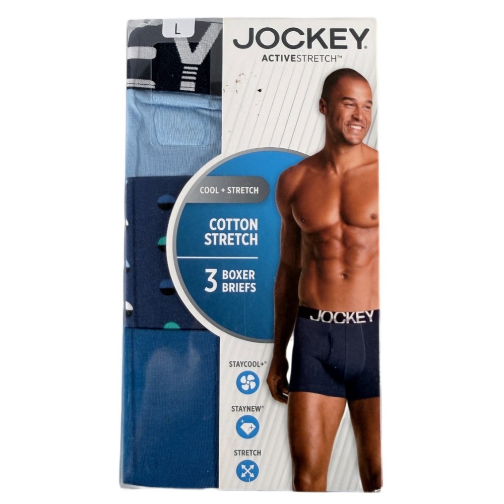 Jockey ActiveStretch Men's Cotton Stretch Boxer Briefs - 3 Pack - Size Large NEW